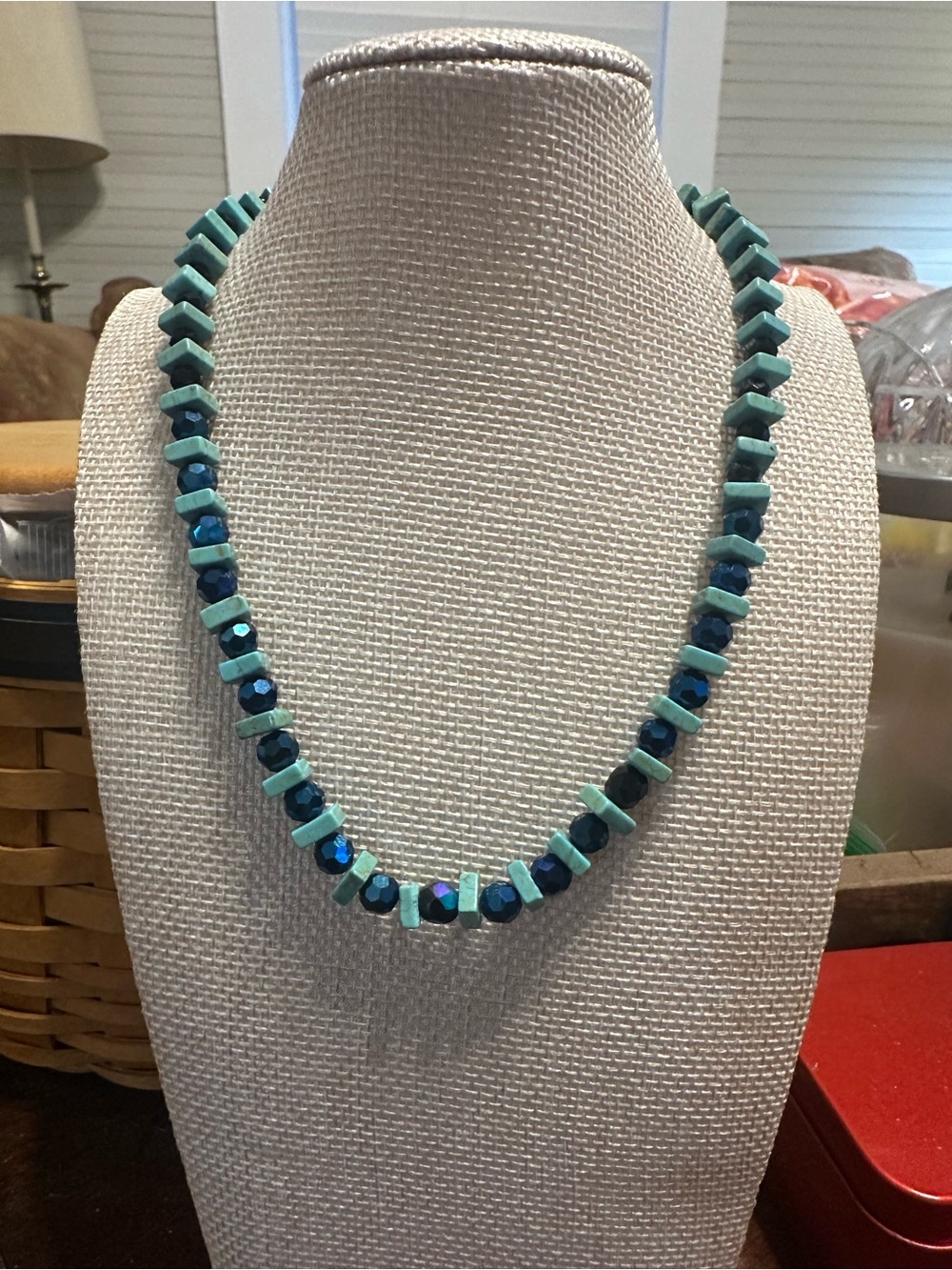 Turquoise Style Heishi Iridescent Crystal Beaded Necklace Boho Toggle Clasp